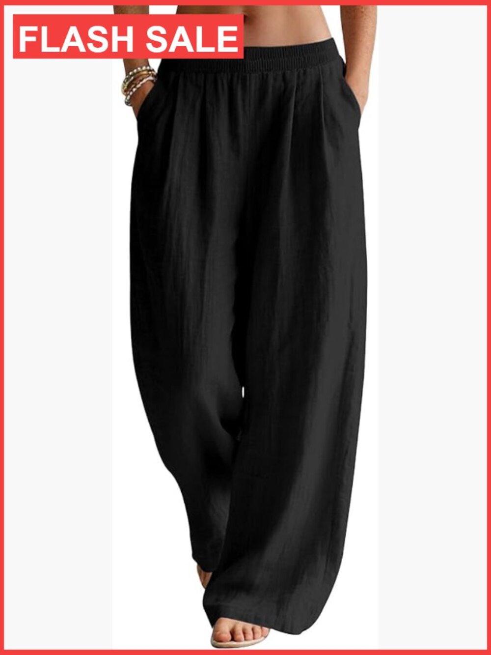 Women's Wide Leg Linen Palazzo Pants Flowy Summer Beach Travel Trousers with